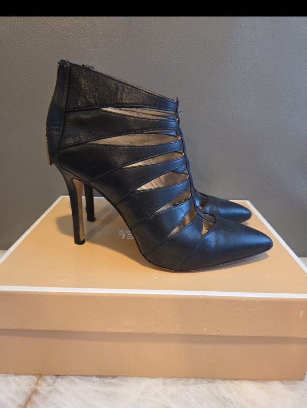 Women's Black Strappy Pointed Toe High Heel Booties By MICHAEL KORS